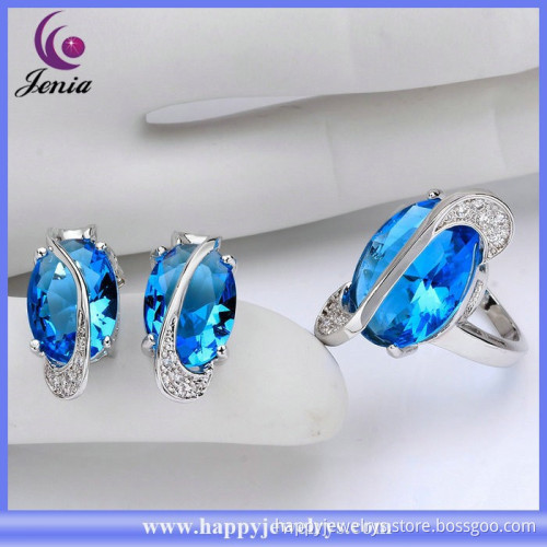 Alibaba hot selling 18k white gold plated blue zircon fashion heavy jewelry set (KFVRS015)